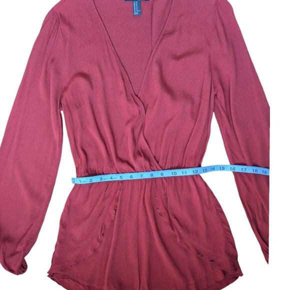 Forever 21 Red Dress/Romper with V-Neck and Long-Sleeves Women Size Medium - Picture 11 of 13
